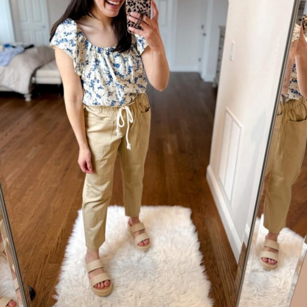 Women's Flutter Short Sleeve Blouse - A New Day™ Cream Floral M - Picture 5 of 7